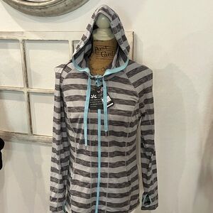 Lukka Gray Striped Bomber Jacket with Blue Accents